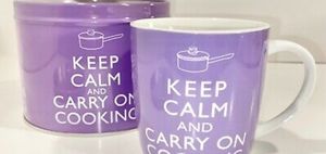 Keep Calm and carry on cooking mug and tin